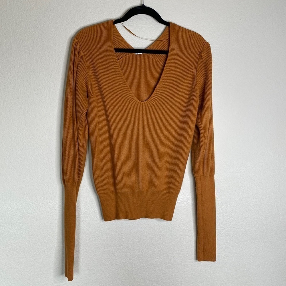 Anthropologie Free People v-neck brown/orange ribbed thick sweater medium